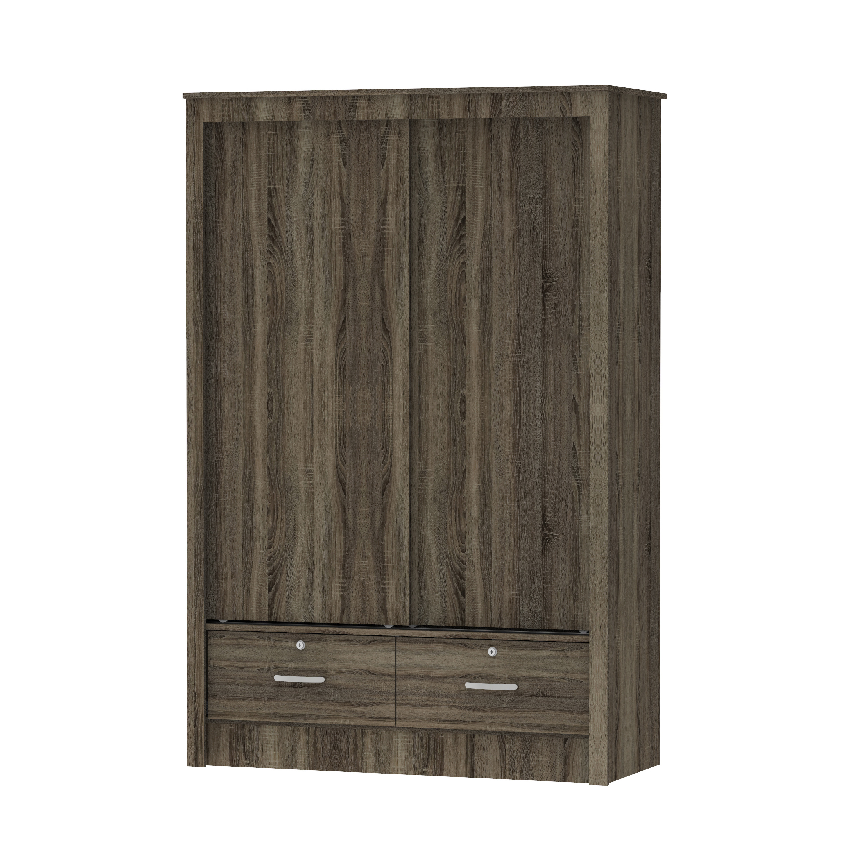 Large Space Big Capacity Hanging Area Sliding Door Wood Wardrobe Clothes Wooden Cabinet Made in Malaysia 1237