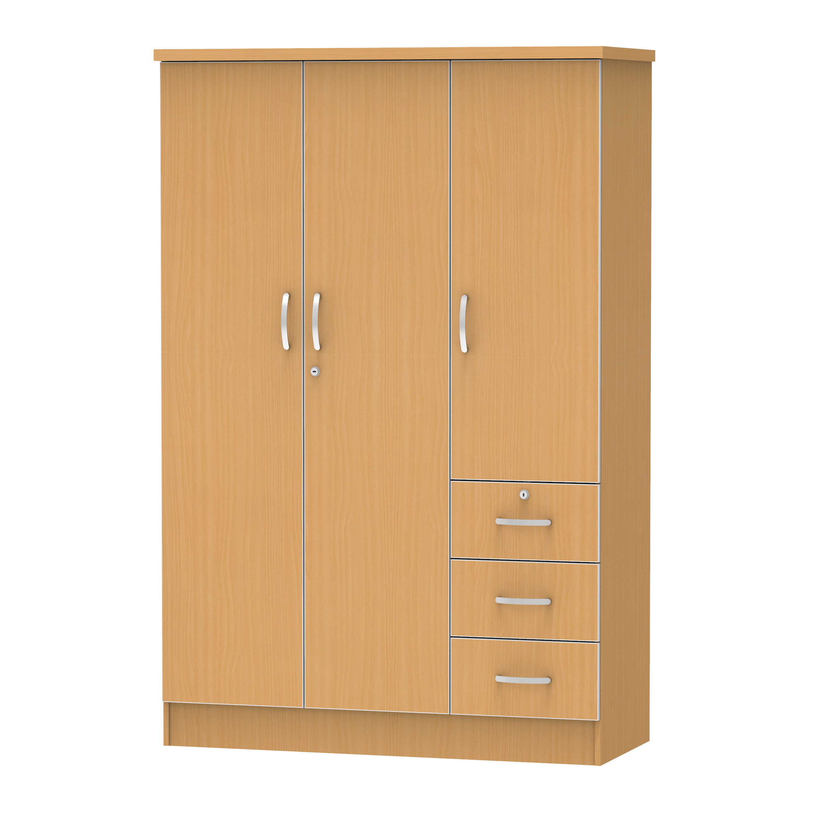 Easy Installation High Quality 3 Doors 3 Drawers Big Hanging Space Large Shelf Malaysia Made Furniture 1256