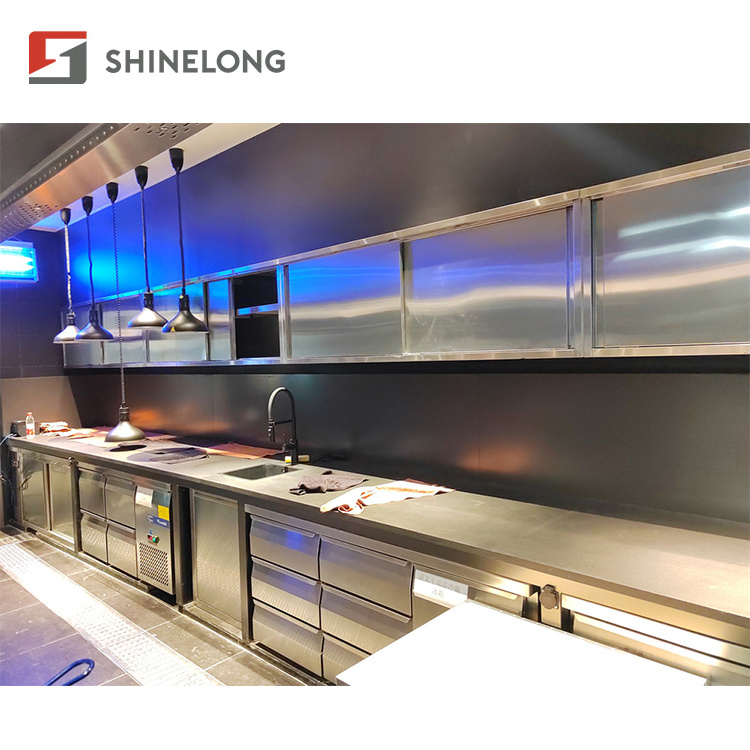 Shinelong Stainless Steel Kitchen Supplies Work Table / Sink / Cabinet / Hood / Floor Drain Restaurant Kitchen Equipment