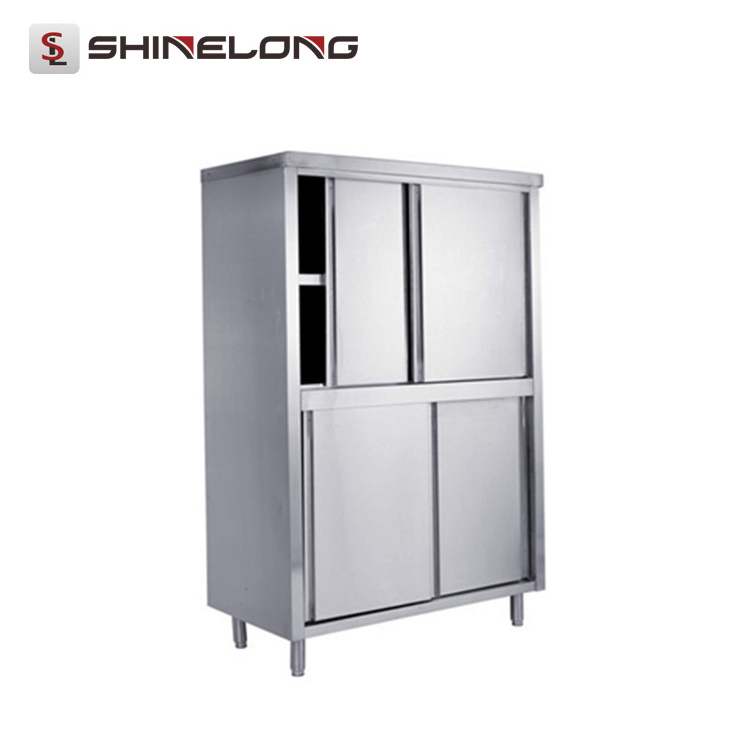 S047 Upright Storage Stainless Steel Kitchen Cabinet With Sliding Doors