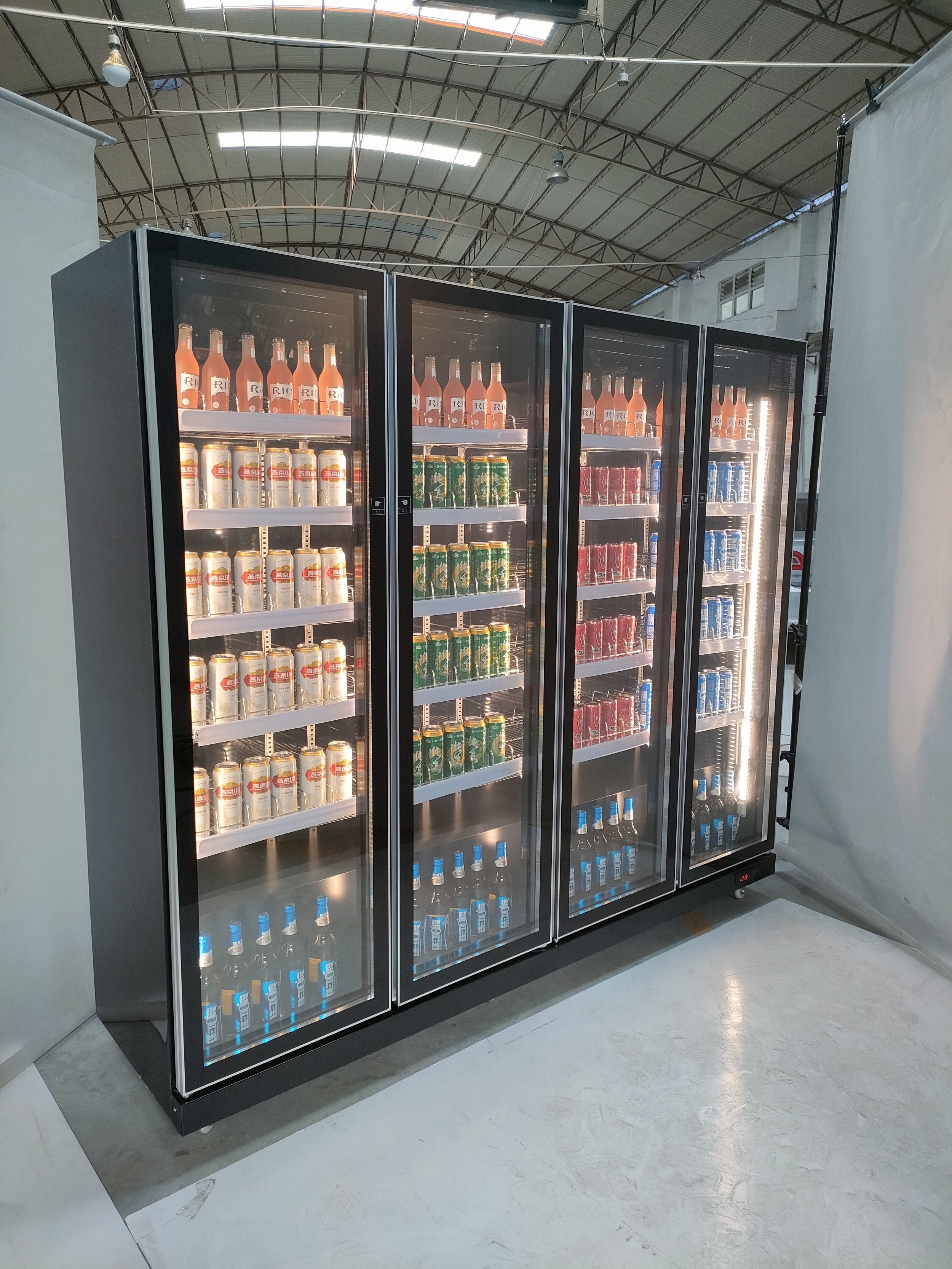 Supermarket Equipment Commercial Four Glass Door Upright Fridge Display Vertical Freezer