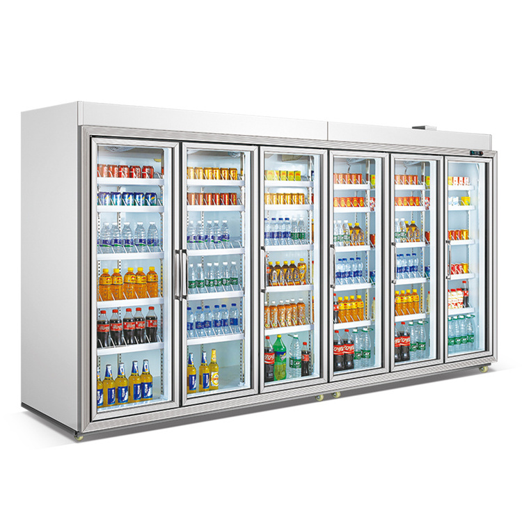 Supermarket Equipment Commercial Four Glass Door Upright Fridge Display Vertical Freezer