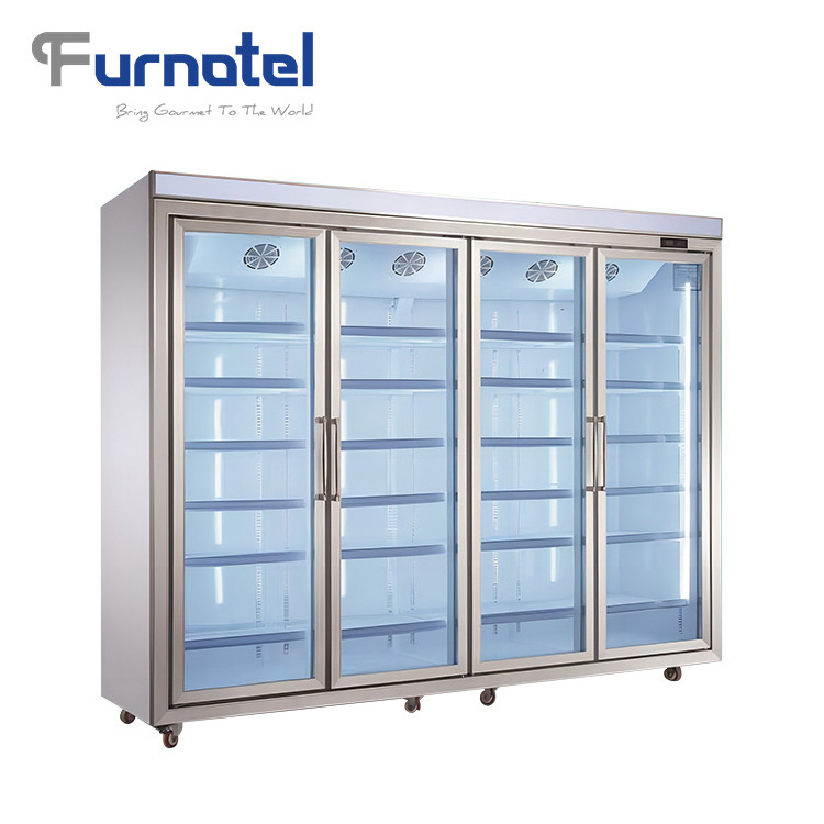 Supermarket Equipment Commercial Four Glass Door Upright Fridge Display Vertical Freezer