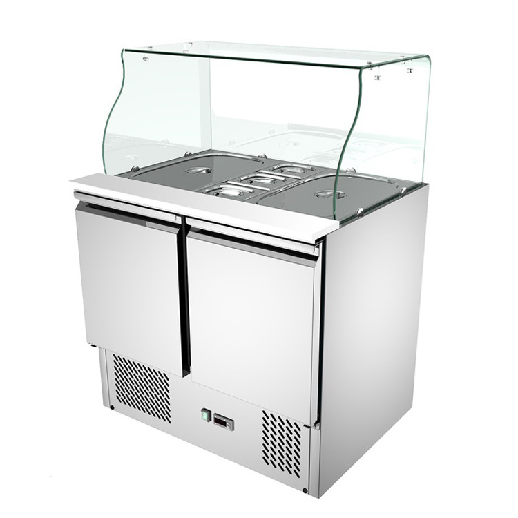 New Style Commercial Refrigerated Salad Work Table SS304 Salad Prep Station with Glass Cover