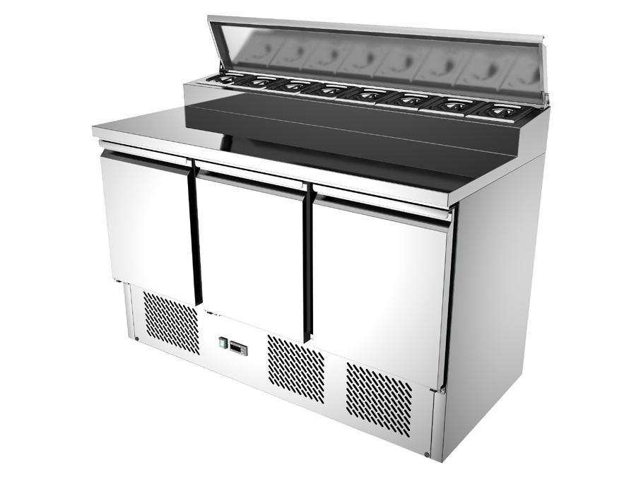 3 Doors Fancooling Salad Bar Display Counter Refrigeration Equipment Salad Prep Table Refrigerated Refrigerator