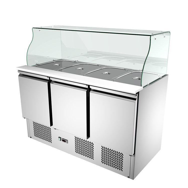 New Style Commercial Refrigerated Salad Work Table SS304 Salad Prep Station with Glass Cover