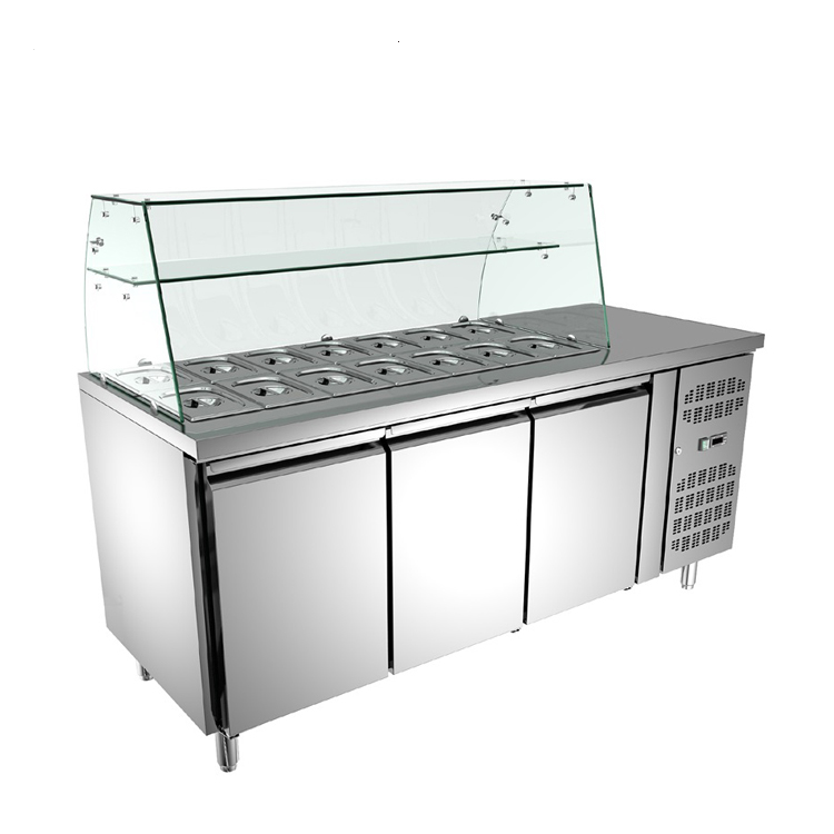 Commercial Stainless Steel SS304 Salad Bar Display Refrigerator with Glass Cover Sale