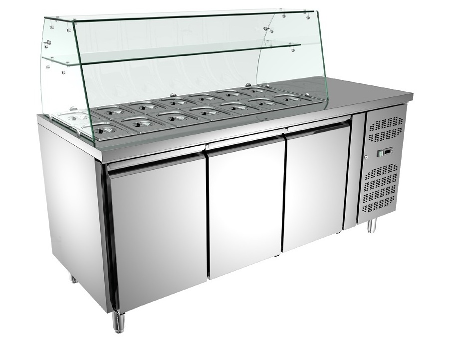 3 Doors Fancooling Salad Bar Display Counter Refrigeration Equipment Salad Prep Table Refrigerated Refrigerator