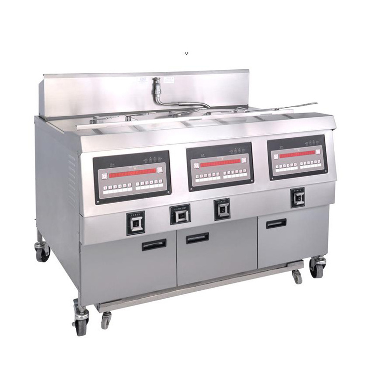 Commercial Freestanding 2-Tank 4-Basket Electric/Gas Open Fryer /KFC Deep Fryer Machine with Wheels