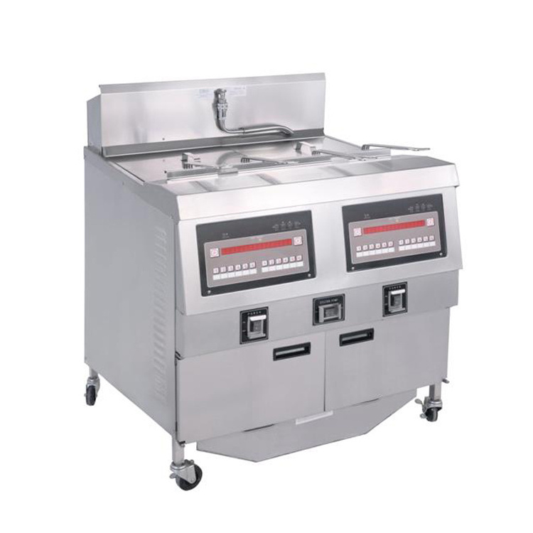 Commercial Freestanding 2-Tank 4-Basket Electric/Gas Open Fryer /KFC Deep Fryer Machine with Wheels