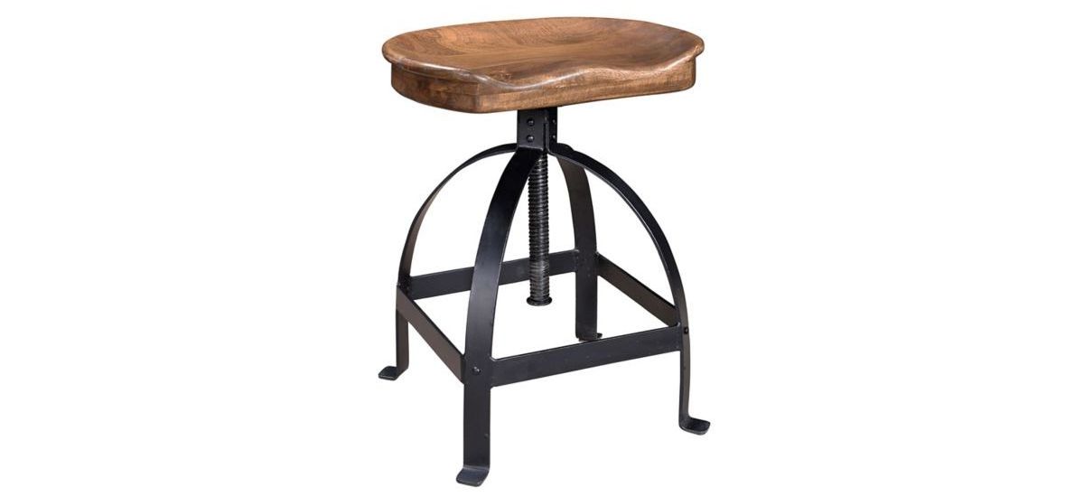 Beautiful Brown Color Wooden Seat Stool Premium Quality Sheesham Wood with Iron Base Height Adjustable Stool for Home & Hotel