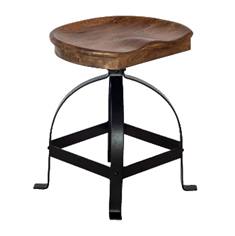 Beautiful Brown Color Wooden Seat Stool Premium Quality Sheesham Wood with Iron Base Height Adjustable Stool for Home & Hotel