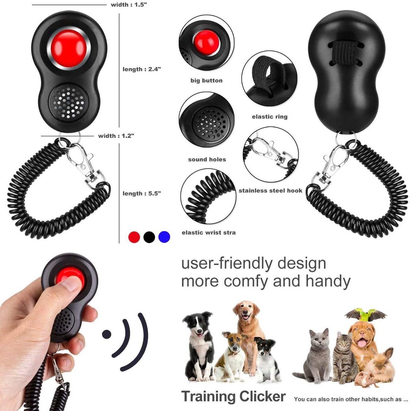 Wholesale Big Button Pet Clickers Dog Training Clicker with Finger Wrist Strap