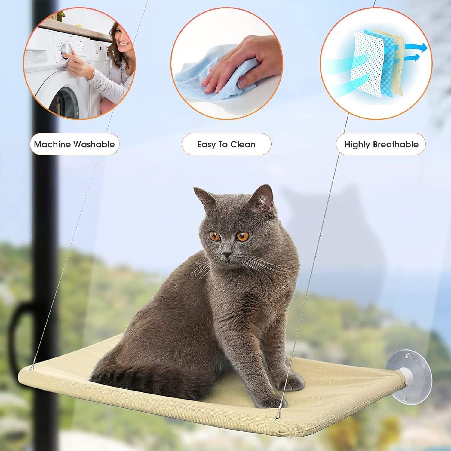 Cat Window Perch Hammocks for Window Seat Suction Cups Space Saving Cat Bed Cat Hammock Window Seat