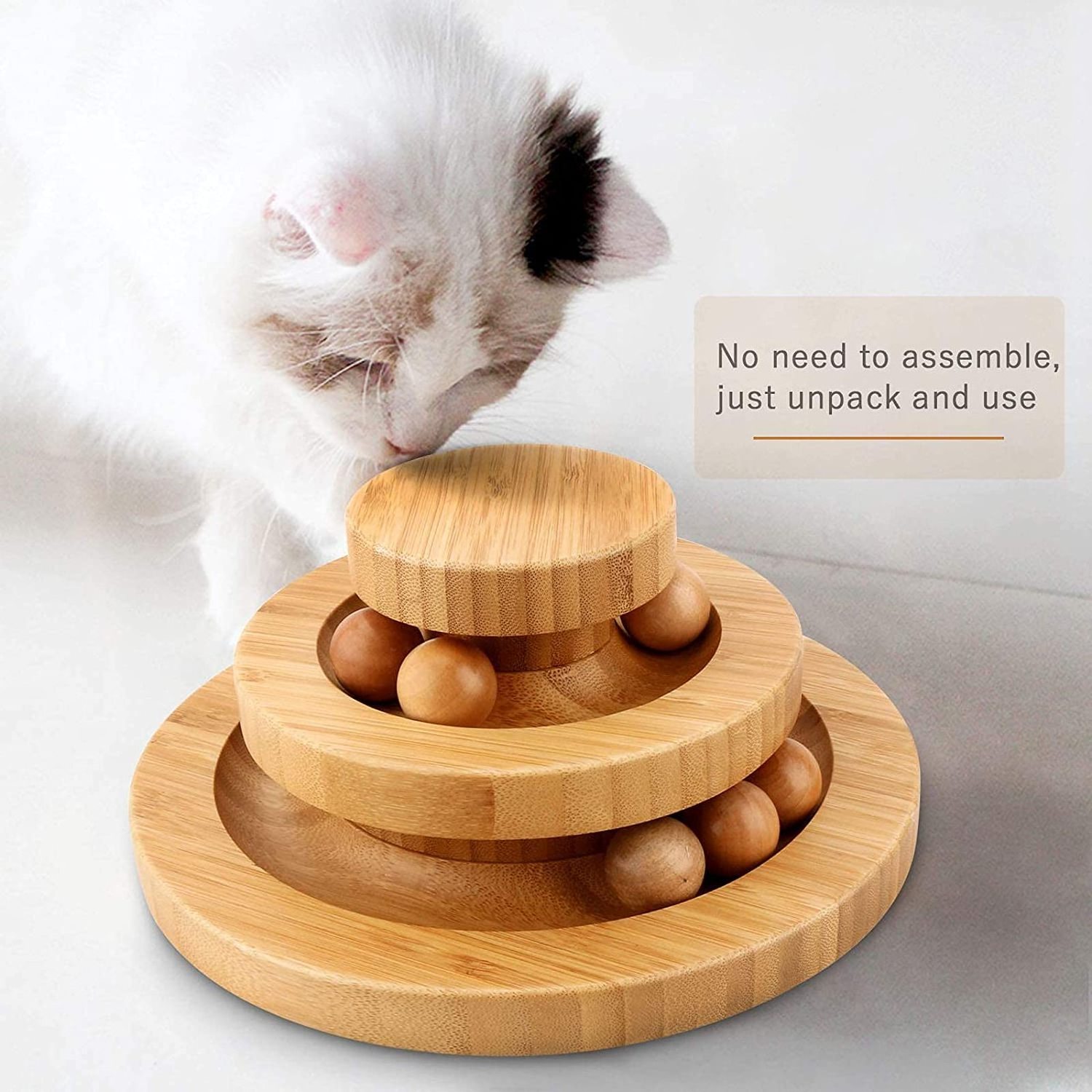 Interactive Wooden Cat Toy Bamboo Double Layer Rotating Smart Track Ball Cat Swing Roller Gifts Interactive rolling cat toy