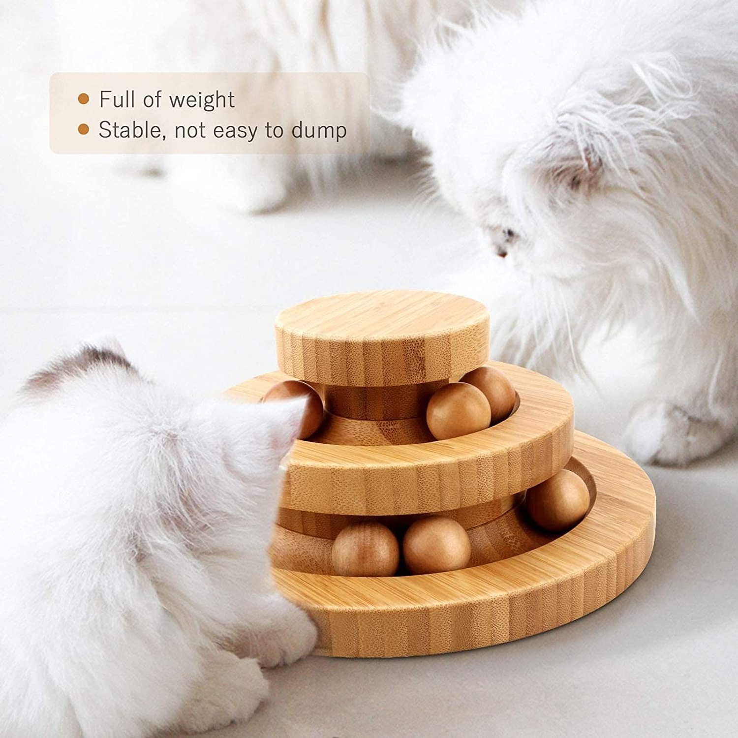 Interactive Wooden Cat Toy Bamboo Double Layer Rotating Smart Track Ball Cat Swing Roller Gifts Interactive rolling cat toy