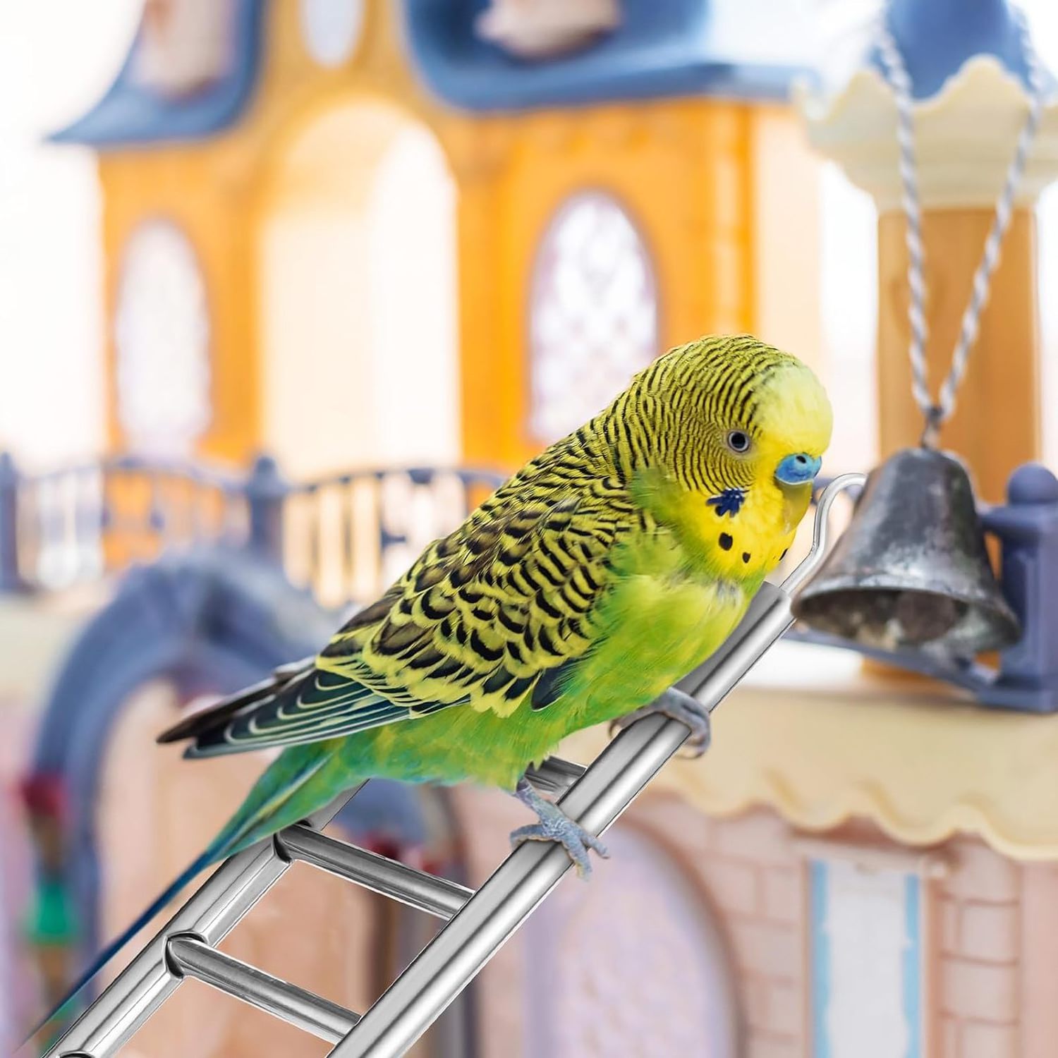 Stainless Steel Parrot Ladder Hanging Bird Ladder with Hooks for Hanging Parrots Cockatoo Lovebirds Cage