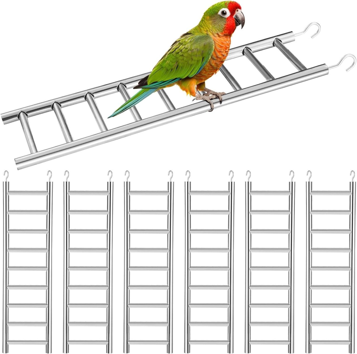 Stainless Steel Parrot Ladder Hanging Bird Ladder with Hooks for Hanging Parrots Cockatoo Lovebirds Cage