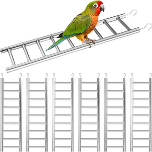 Stainless Steel Parrot Ladder Hanging Bird Ladder with Hooks for Hanging Parrots Cockatoo Lovebirds Cage