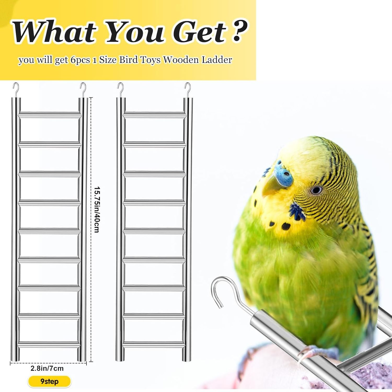 Stainless Steel Parrot Ladder Hanging Bird Ladder with Hooks for Hanging Parrots Cockatoo Lovebirds Cage