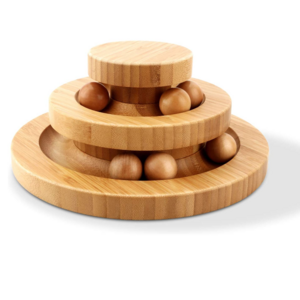 Interactive Wooden Cat Toy Bamboo Double Layer Rotating Smart Track Ball Cat Swing Roller Gifts Interactive rolling cat toy