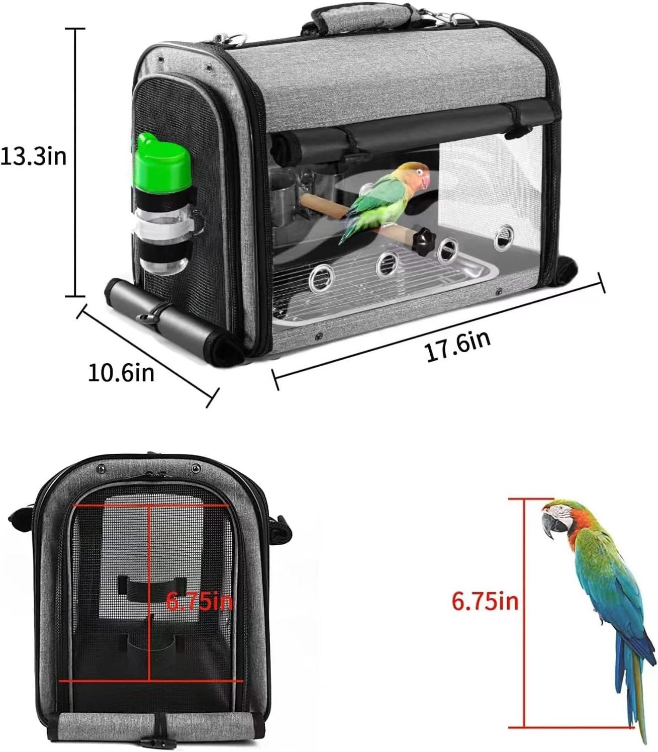 Bird Carrier Bag Bird Travel Cage Backpack for Parrot, Portable Pet Transparent Breathable Travel Cage