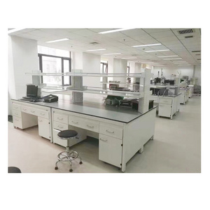 Factory Directly Supply Chemistry laboratory table metal work table work bench with hanging cabinets