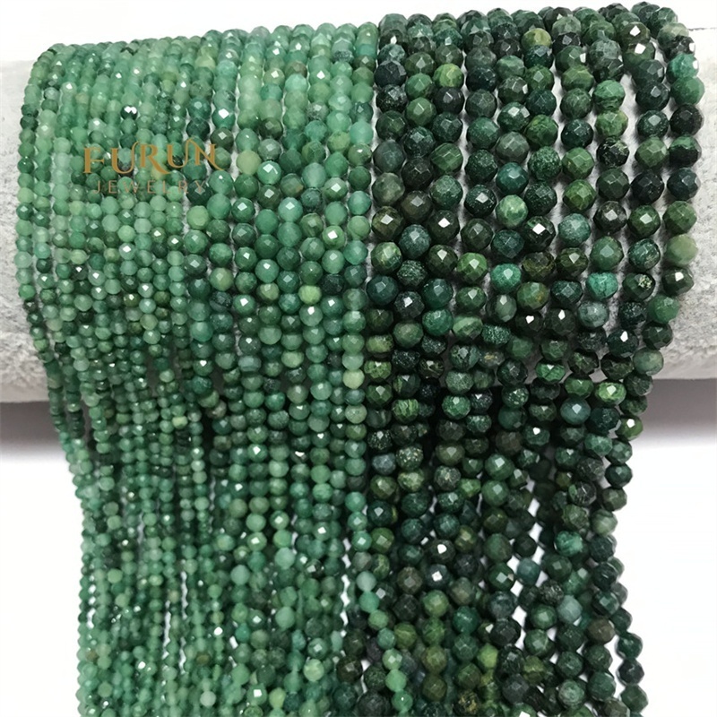 Natural Stone 2MM 3mm 4mm Green African Jade Faceted Small Beads Mini Ball Drilled Tiny Round Beads Semi Gemstone Sting Beads