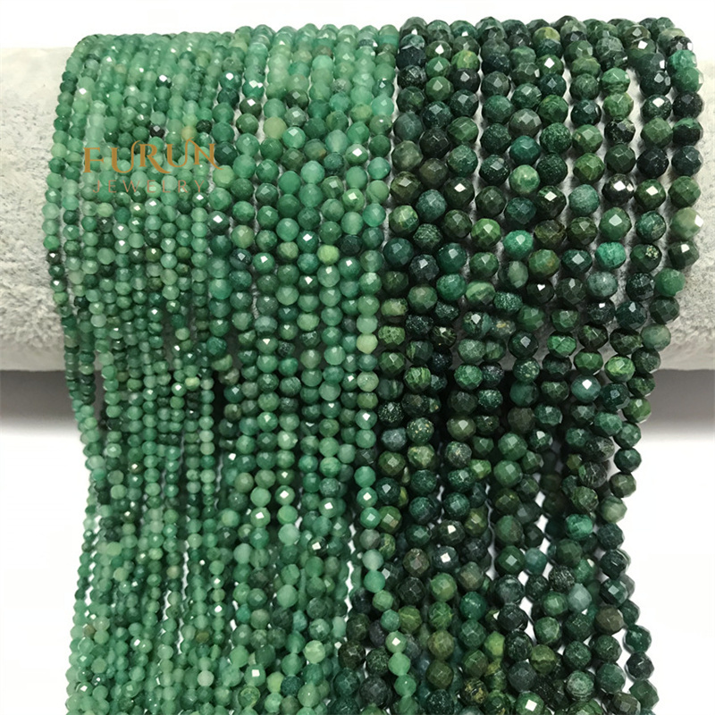 Natural Stone 2MM 3mm 4mm Green African Jade Faceted Small Beads Mini Ball Drilled Tiny Round Beads Semi Gemstone Sting Beads