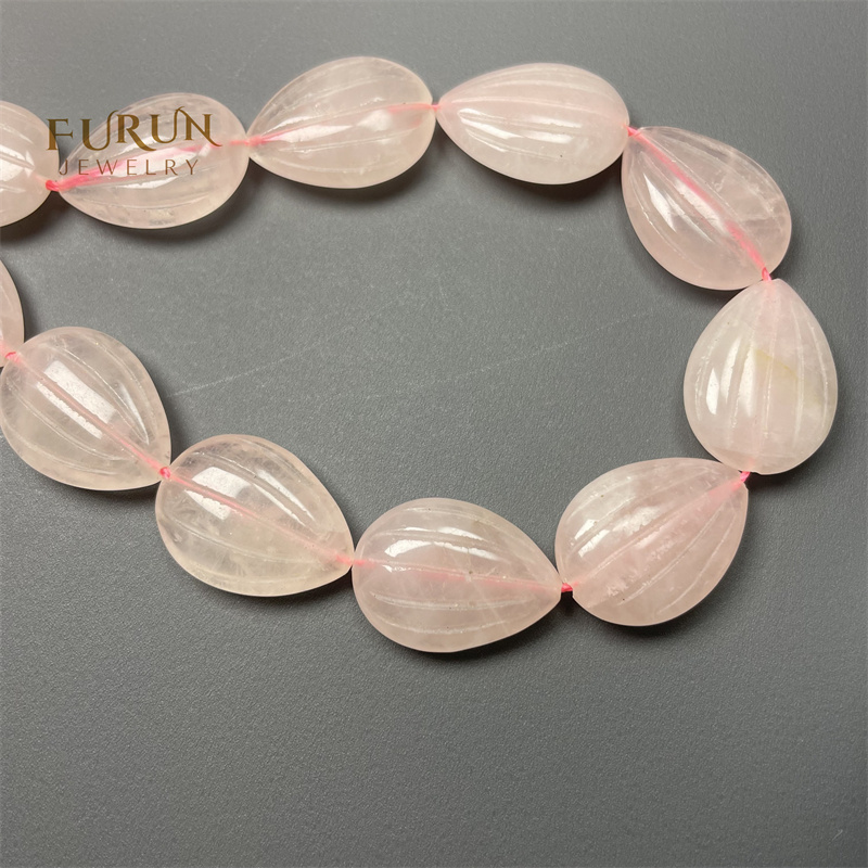 Natural pink rose quartz engraved flat drop pendant 18x25mm String Beads, Carved Pear Loose Beads Gemstone  Sunflower Seed