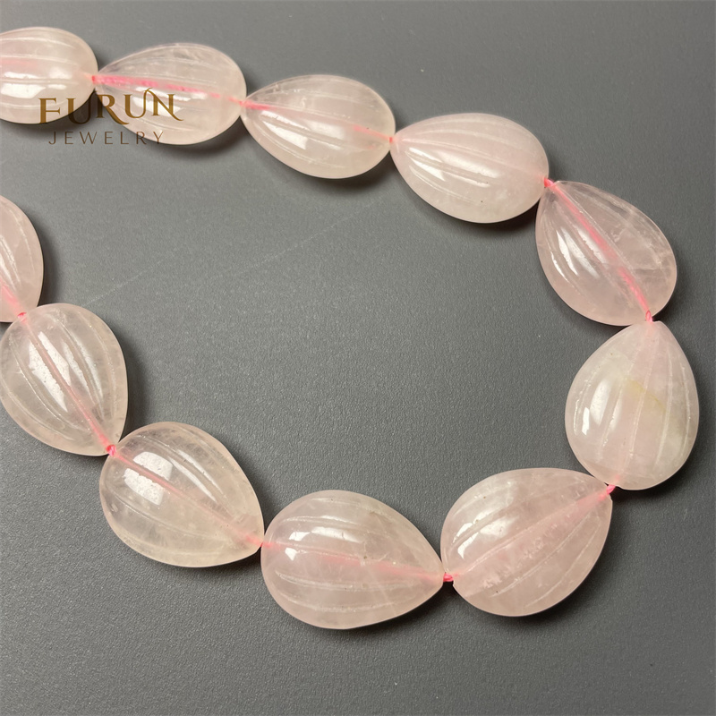 Natural pink rose quartz engraved flat drop pendant 18x25mm String Beads, Carved Pear Loose Beads Gemstone  Sunflower Seed