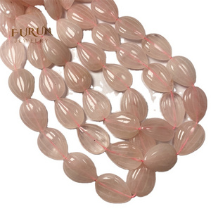 Natural pink rose quartz engraved flat drop pendant 18x25mm String Beads, Carved Pear Loose Beads Gemstone  Sunflower Seed