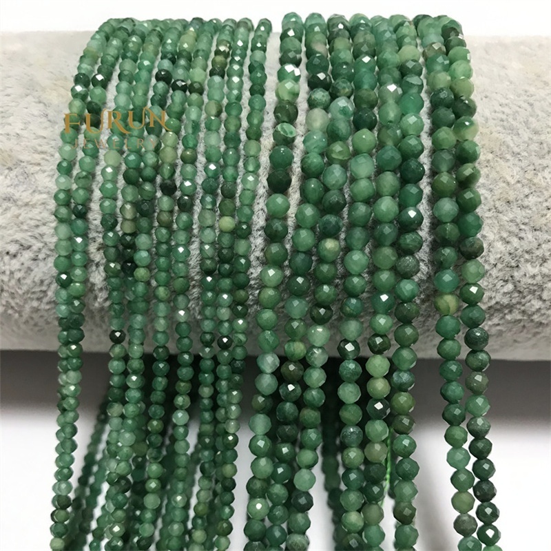 Natural Stone 2MM 3mm 4mm Green African Jade Faceted Small Beads Mini Ball Drilled Tiny Round Beads Semi Gemstone Sting Beads