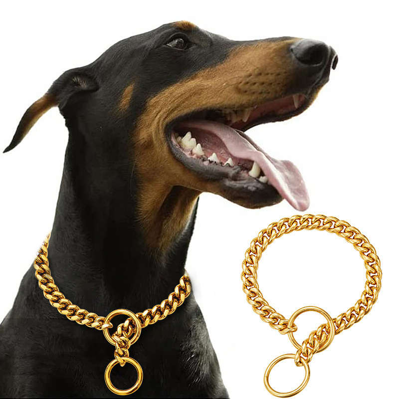 Hot Selling 10mm Cool Gold Stainless Steel Dog Necklace P Chain Collar for Large Dog