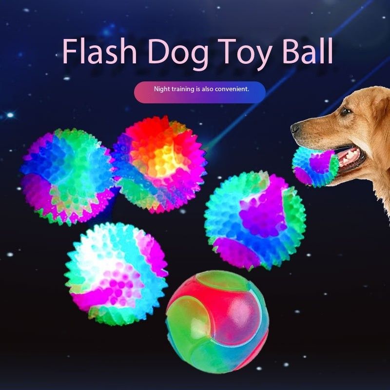 Spiny Lights up Balls for Dog Glow in The Dark Tennis Balls for Dogs Interactive Rubber Squeaker Ball Dog Toy