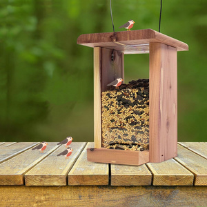 Outdoor Balcony Garden Hanging Large Capacity Wooden Bird Feeder