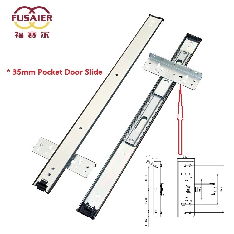 Fusaier factory 35mm single extension center mounting slide Pocket Door Slides guide rails