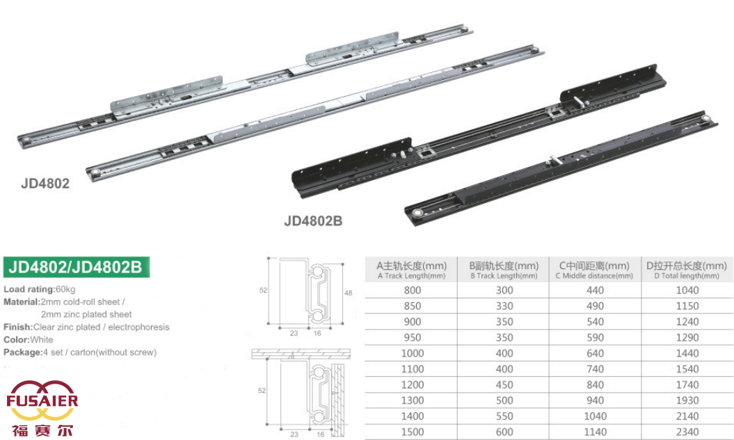 Zinc plated dining table accessories metal hardware synchronized ball bearing table guiding slide runner with stopper