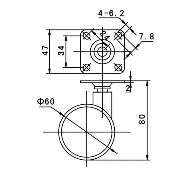 plastic wheel cups 60mm Plate with brake furniture castor ball caster wheel for sofa swivel office chair wheels caster