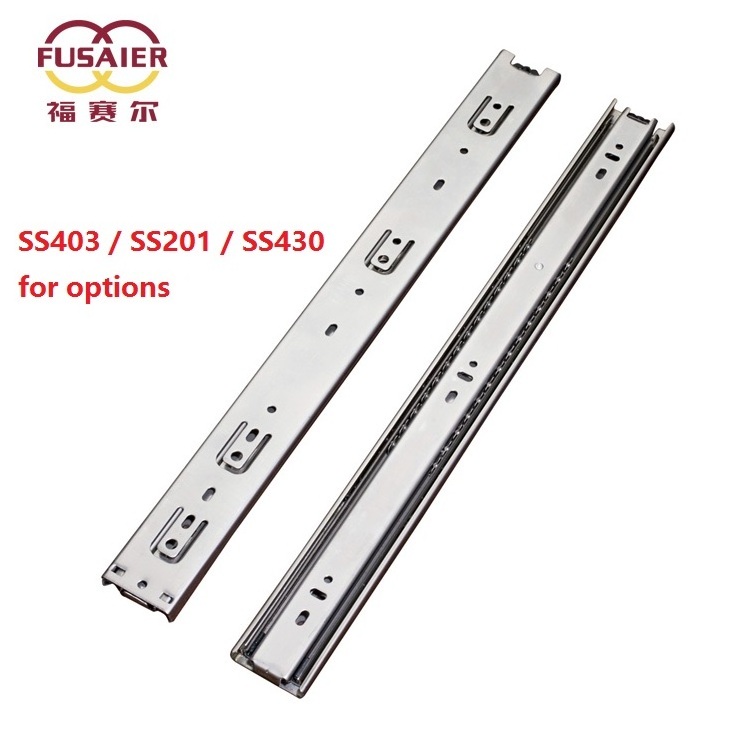 FUSAIER slide 45mm full extension stainless steel SS201 SS430 SS403 material furniture slide drawer slide rails