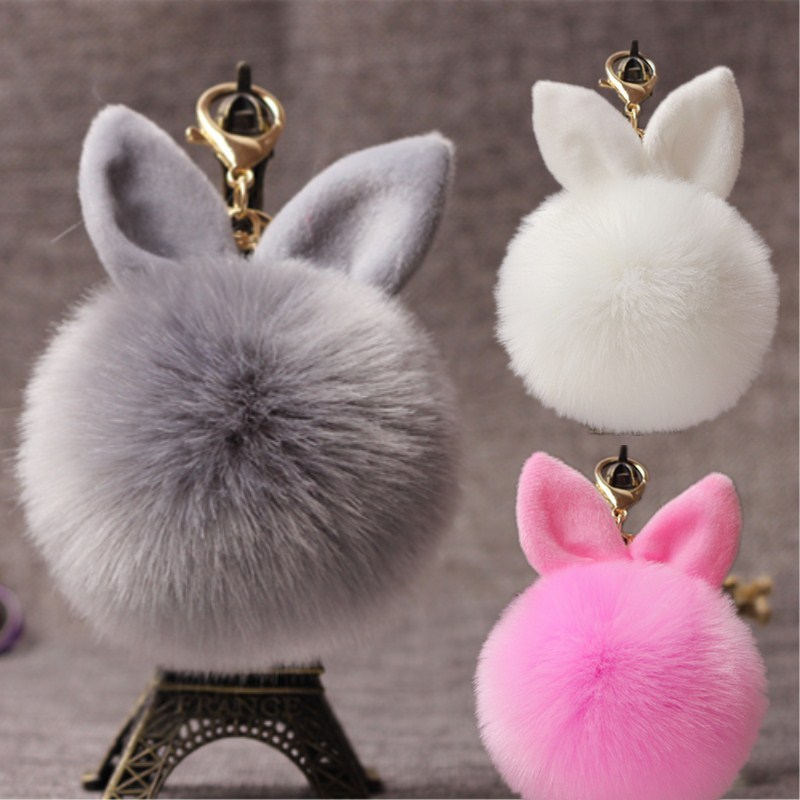 Color Rabbit Furs Ball Key Chain Pompom Fluffy Fur Pom Pom Keychains For Bag Car Charms Bunny Keyring