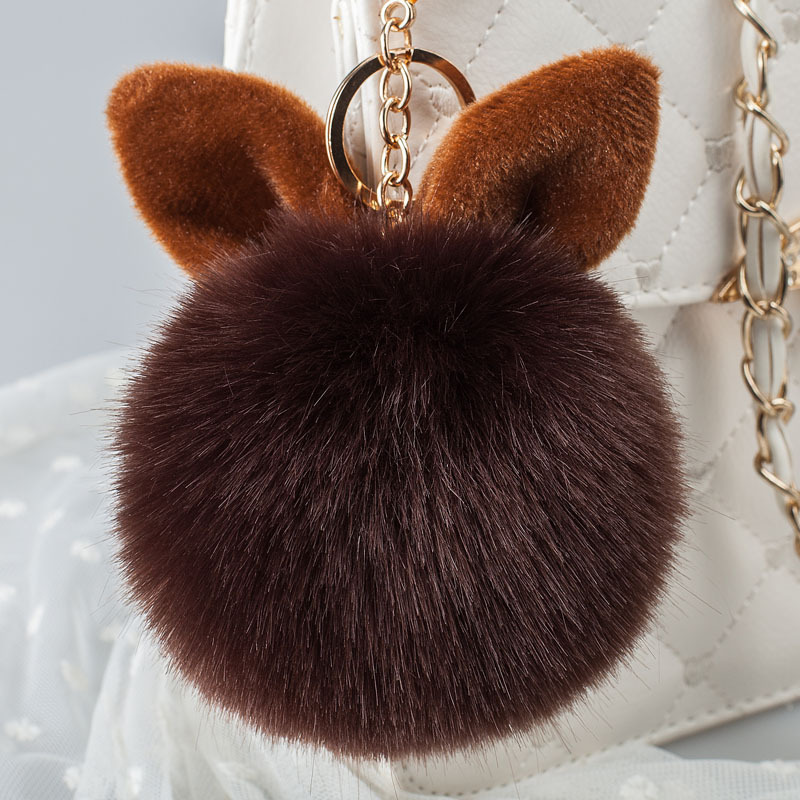 Color Rabbit Furs Ball Key Chain Pompom Fluffy Fur Pom Pom Keychains For Bag Car Charms Bunny Keyring