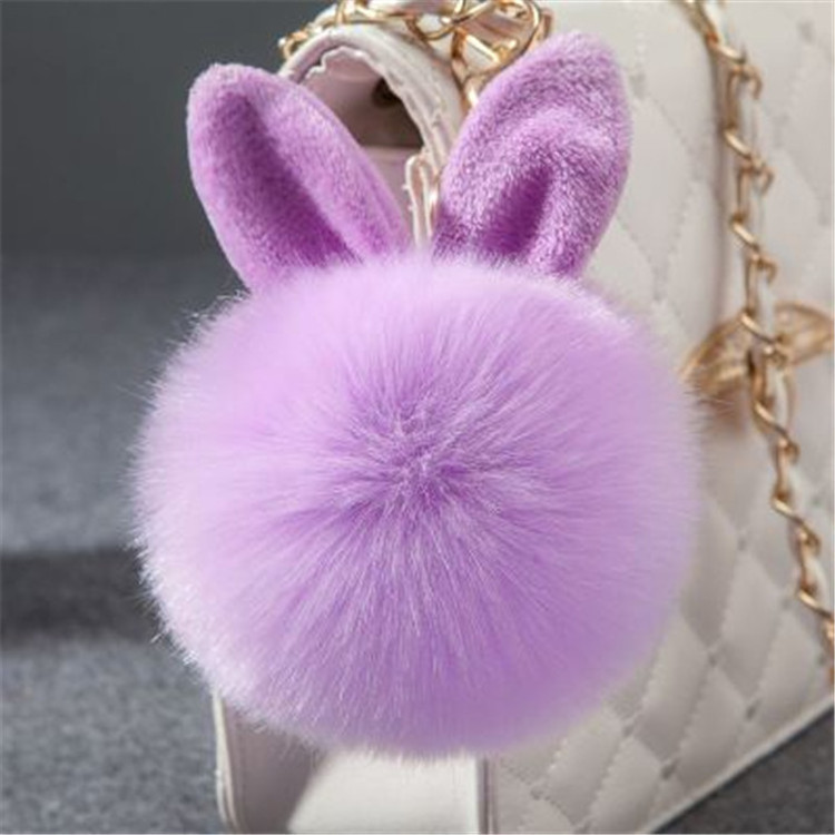 Color Rabbit Furs Ball Key Chain Pompom Fluffy Fur Pom Pom Keychains For Bag Car Charms Bunny Keyring