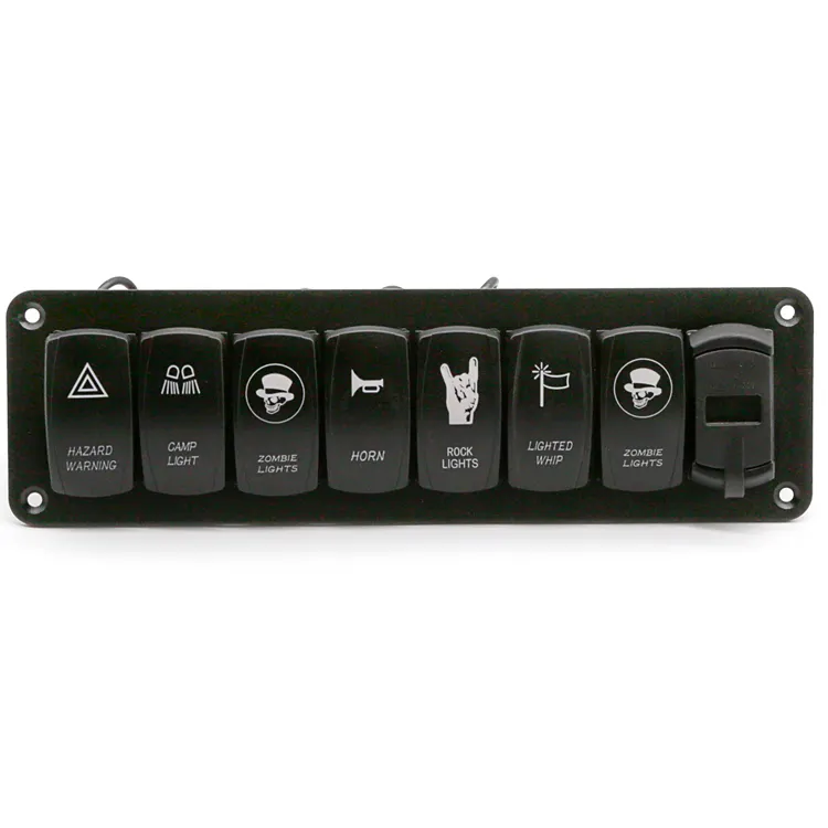 12V Black 7 gang Switch Panel Stainless Steel Push Button Car Marine Boat 4.2A Dual Usb Charger Socket Outlet Led Rocker Switch