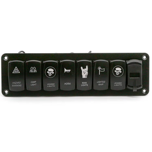 12V Black 7 gang Switch Panel Stainless Steel Push Button Car Marine Boat 4.2A Dual Usb Charger Socket Outlet Led Rocker Switch