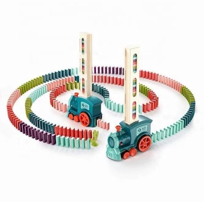 Hot sell diecast toy domino train Early Educational Automatic toy vehicles for kids desktop autos de juguete tren de juguete