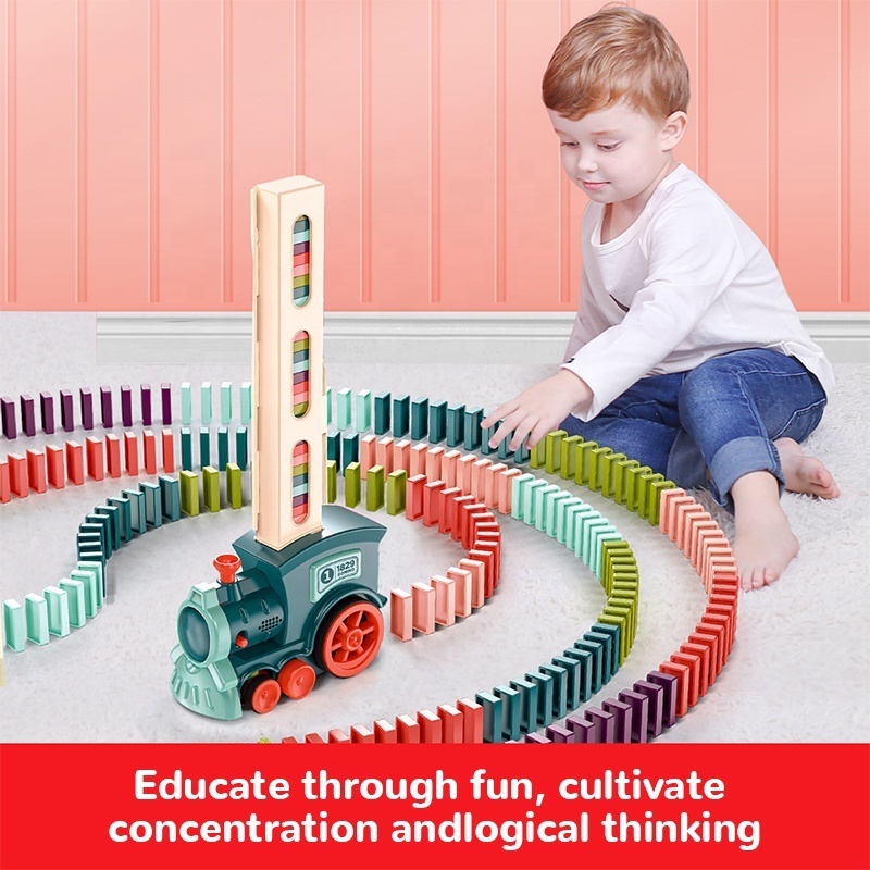 Hot sell diecast toy domino train Early Educational Automatic toy vehicles for kids desktop autos de juguete tren de juguete