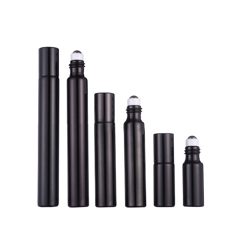 Black Glass Roller Bottles Refillable Roll On Bottle for essential oil serum perfume 5ml 10ml 15ml Skin Care Cosmetic Containers