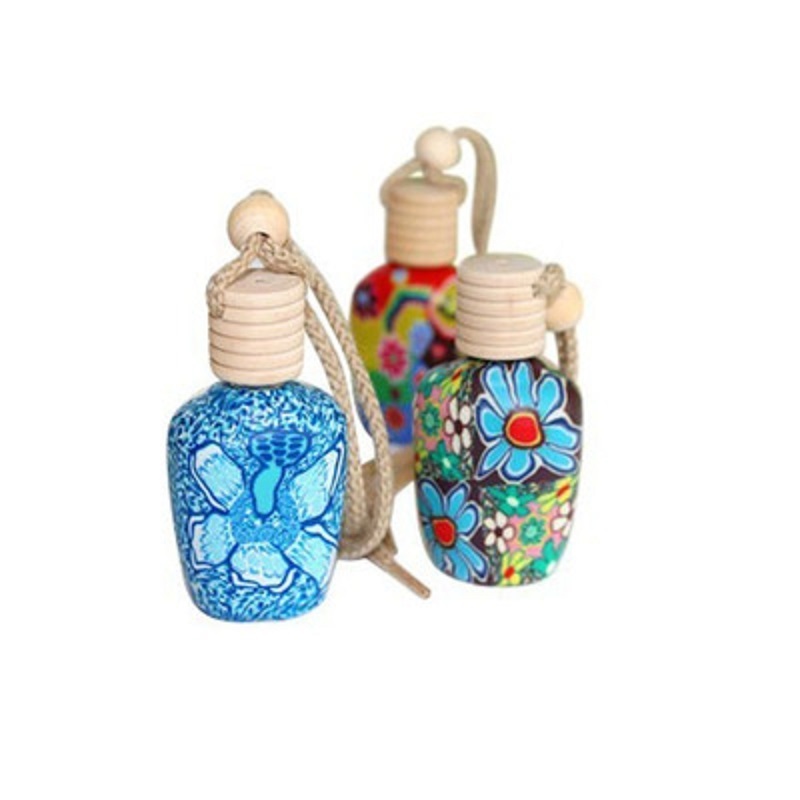 Floral Art Printed Hanging Car Air Freshener Fragrance Diffuser Bottle Random Color Empty Glass Perfume Bottle Car Decor Gift