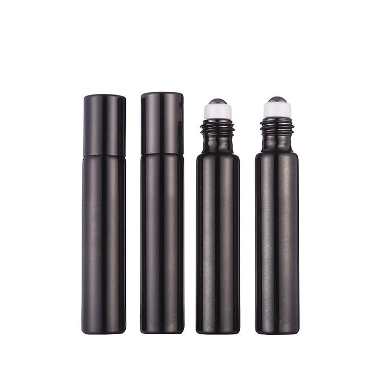 Black Glass Roller Bottles Refillable Roll On Bottle for essential oil serum perfume 5ml 10ml 15ml Skin Care Cosmetic Containers